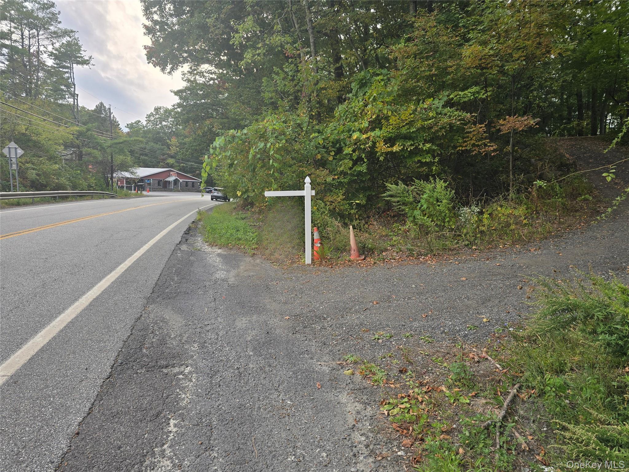 View of asphalt road with traffic signs