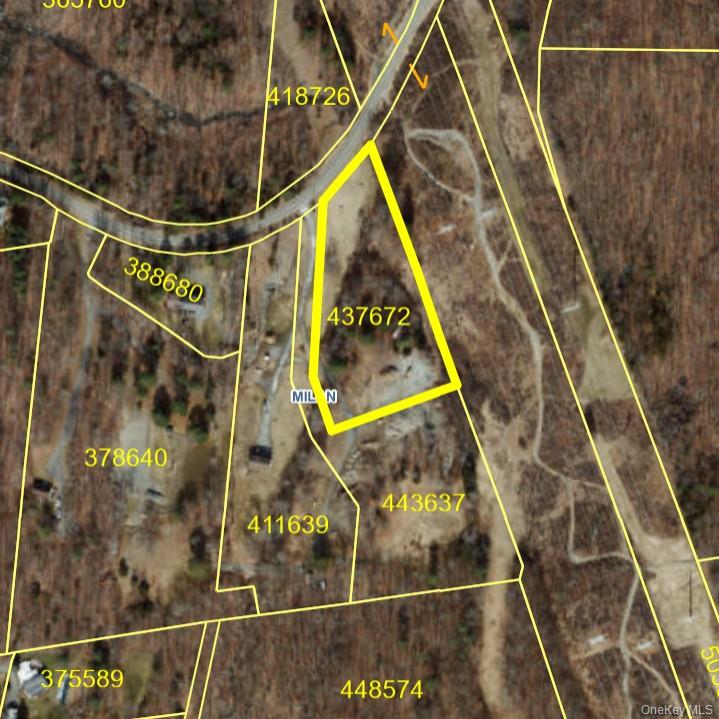 Aerial view of property's location featuring property parcel outlined