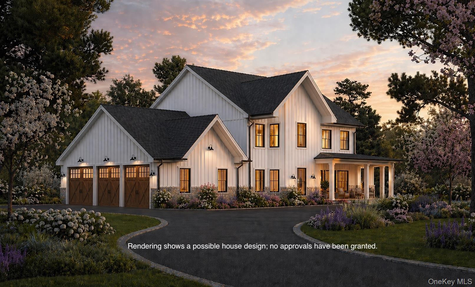 Rendering shows a possible house design; no approvals have been granted.